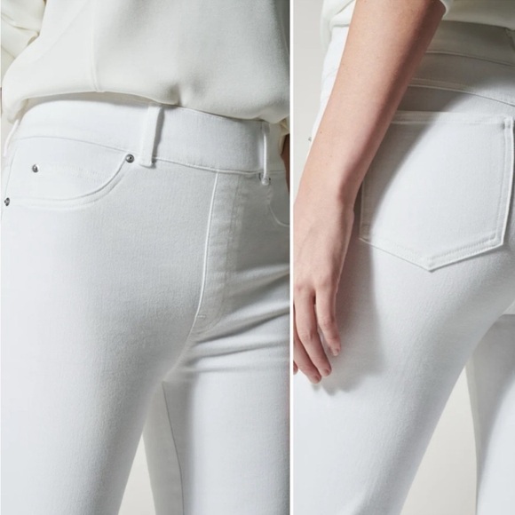 - SPANX Bright WHITE wide leg jeans pull-on stretch Size L Flattering  $148 NWT - Picture 2 of 6